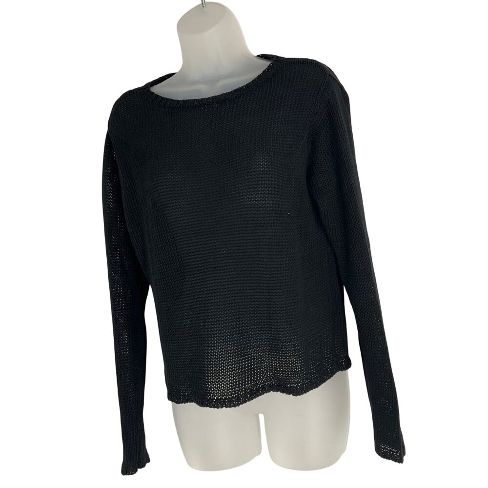 Vintage The Limited Black open Knit Linen Sweater Small Lightweight Long Sleeve